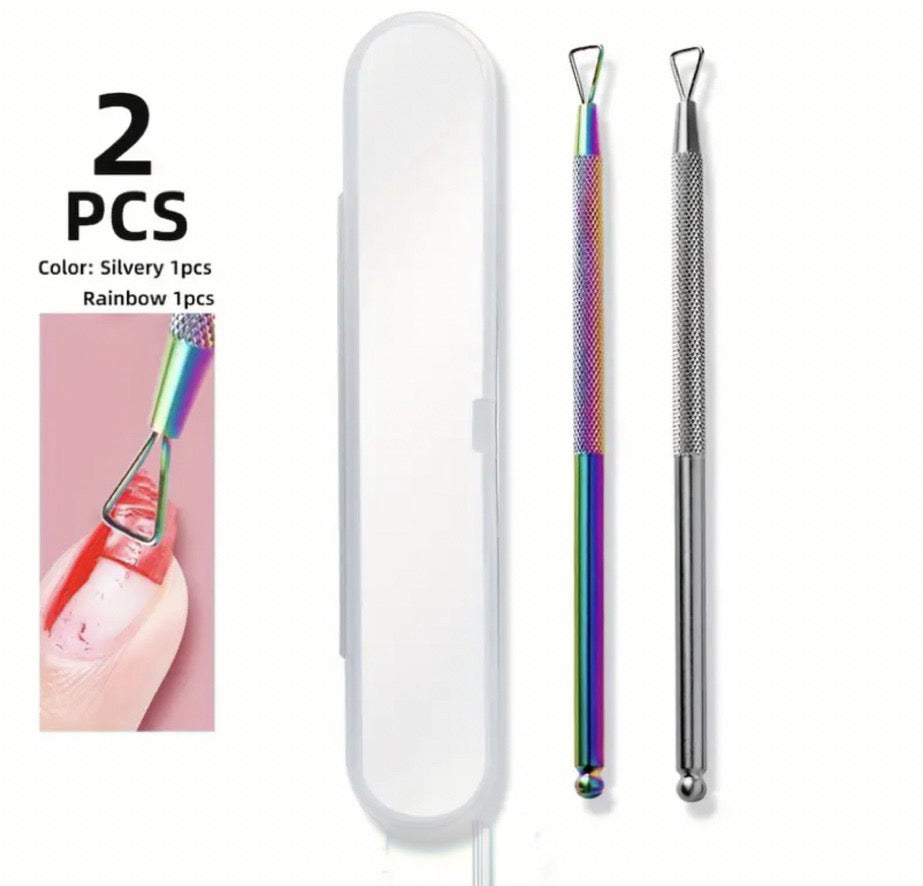 Gel Removal Sticks - Stainless Steel Triangle 
2 pieces Silver-Rainbow with plastic case